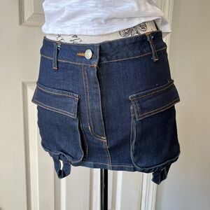 Women's Dark Blue Denim Cargo Mini Skirt